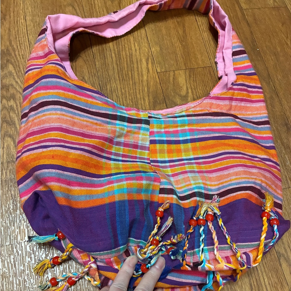 Colorful Striped Boho Bag with Tassels